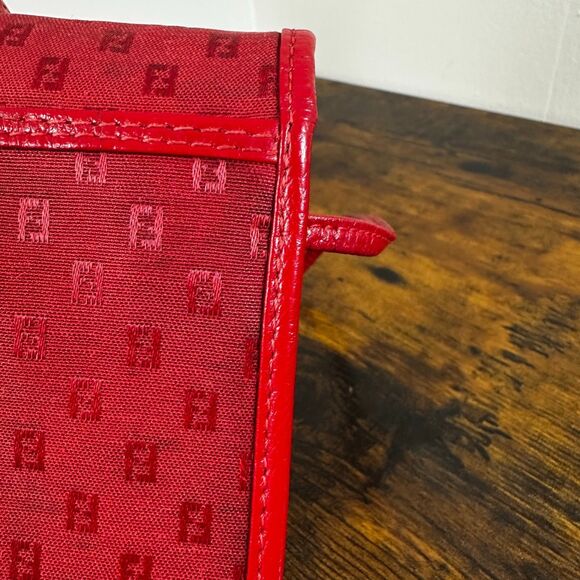Fendi Red Monogram Logo Pattern Square Shoulder Bag Crossbody Purse Made In Ital - Picture 10 of 16